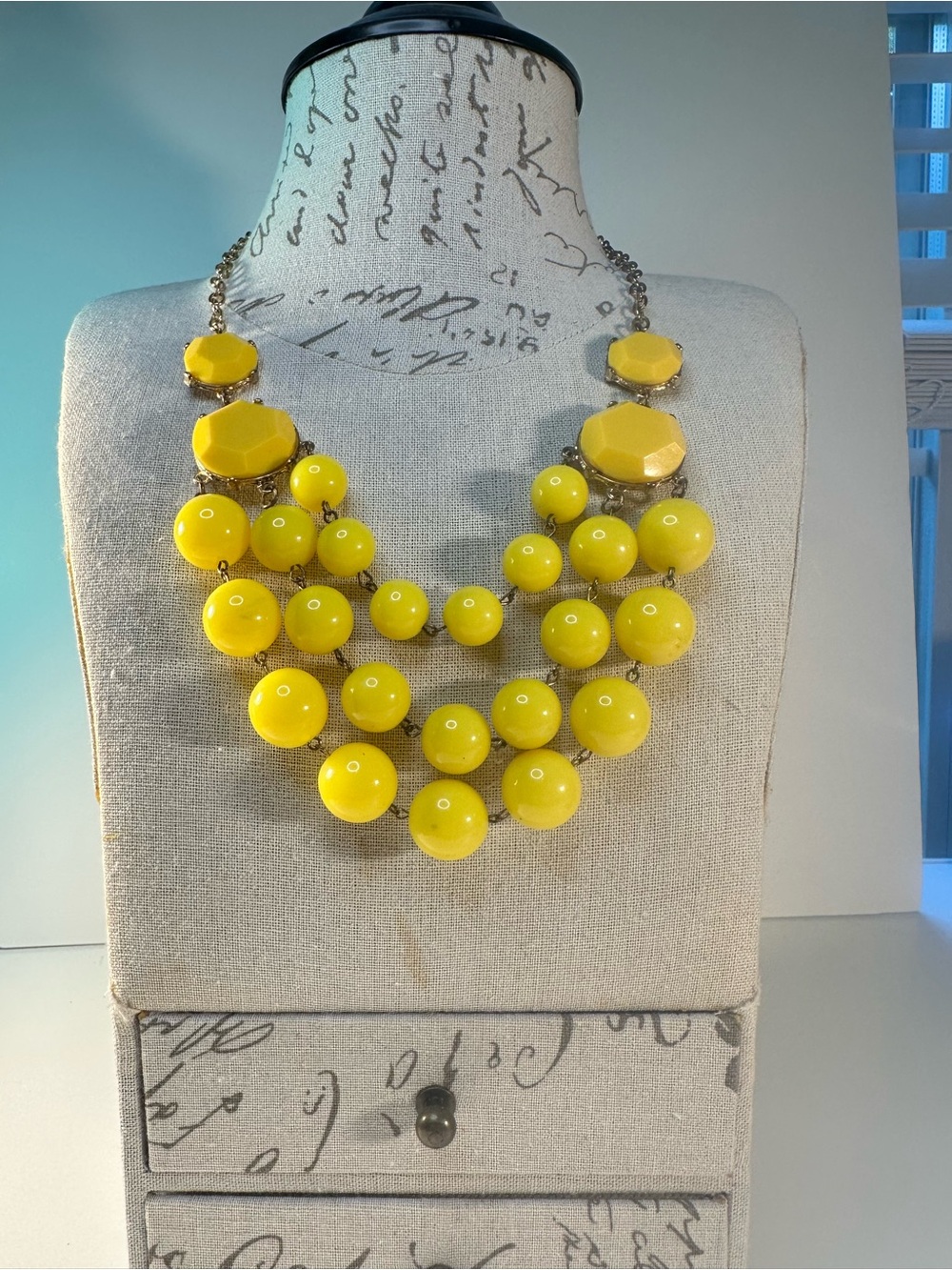 Vintage Yellow Statement Beaded Bib Necklace - Women's Jewelry